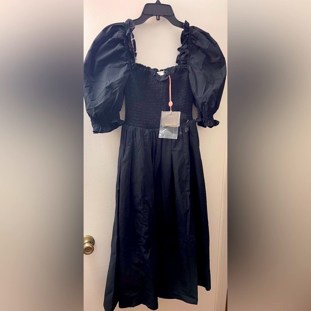 Houseofcb mid calf length black dress puffy sleeve size small…